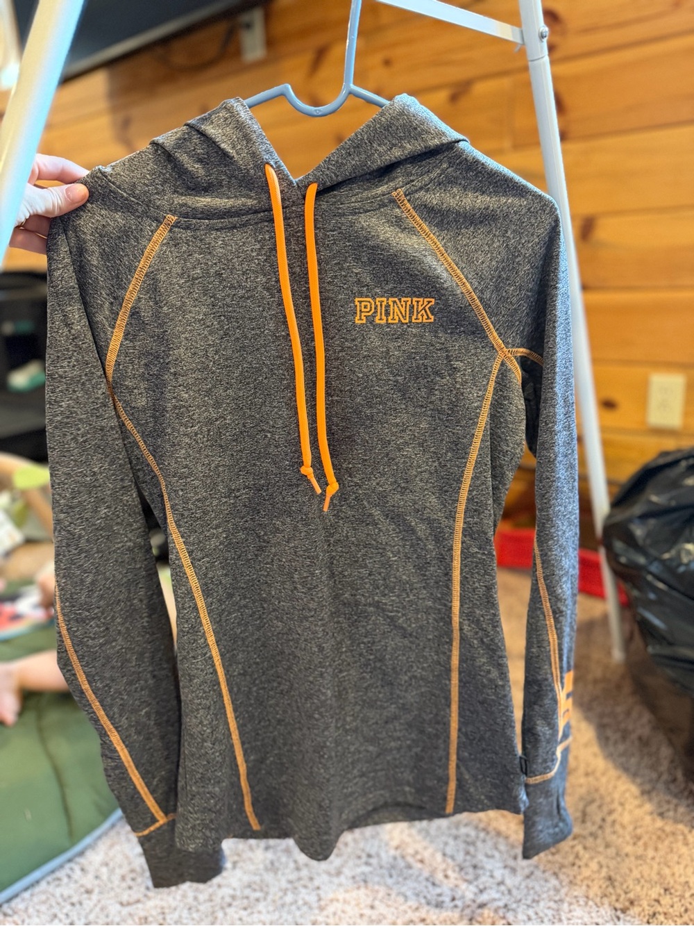 PINK Victoria's Secret women's Gray Hoodie with Orange Trim